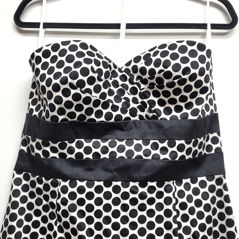 Donna Ricco New York Black White Polka Dot Strapless A-Line Retro Dress 14
